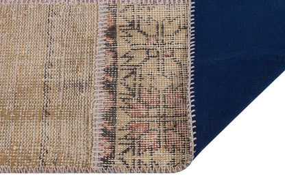 Handmade Wool Turkish Patchwork Rug: Vintage Bohemian Area Rug (4x6)