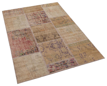 Handmade Wool Turkish Patchwork Rug: Vintage Bohemian Area Rug (4x6)