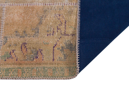 Handmade Wool Turkish Patchwork Rug: Vintage Bohemian Area Rug (4x6)