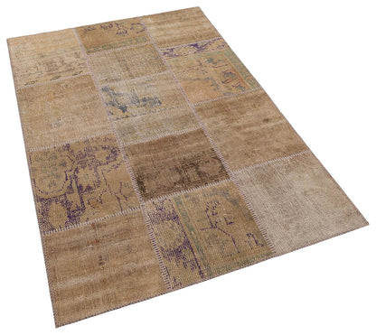 Handmade Wool Turkish Patchwork Rug: Vintage Bohemian Area Rug (4x6)