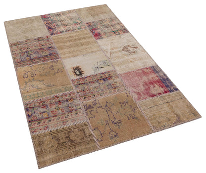 Handmade Wool Turkish Patchwork Rug: 4x6 Vintage Bohemian Area Rug