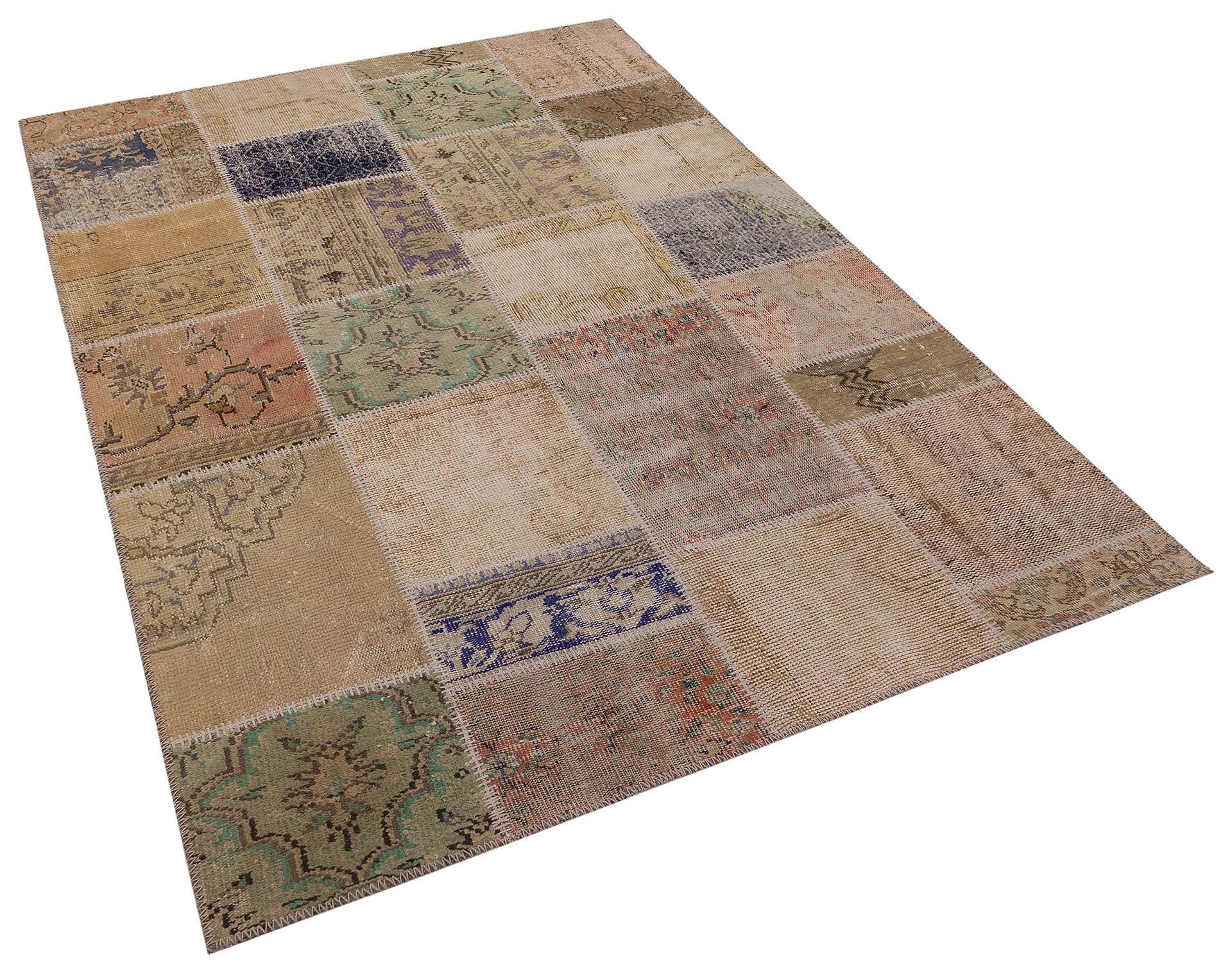 Handmade Wool Turkish Patchwork Rug (5x8): Vintage Bohemian Area Rug