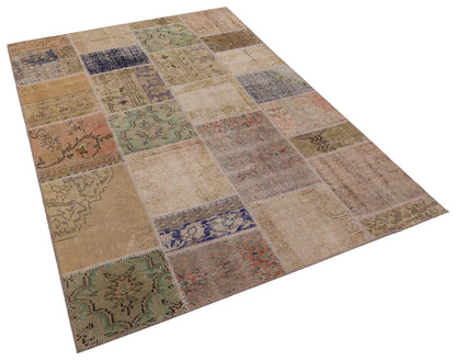 Handmade Wool Turkish Patchwork Rug (5x8): Vintage Bohemian Area Rug