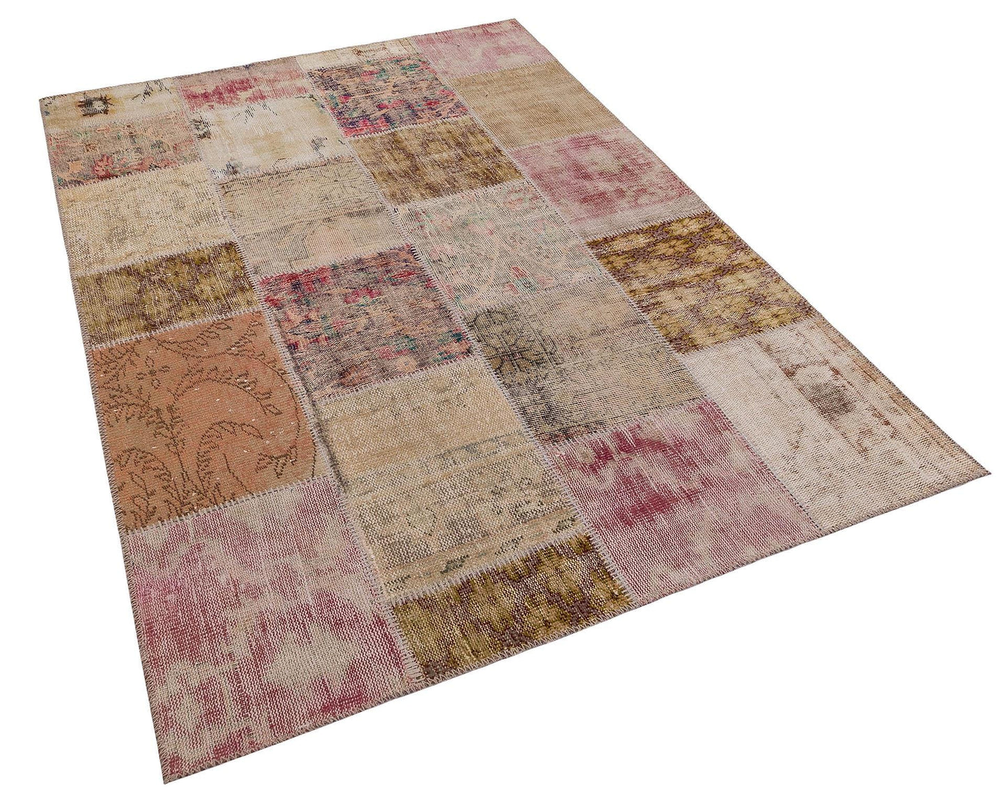 5x8 Handmade Wool Turkish Patchwork Rug: Vintage Bohemian Area Rug