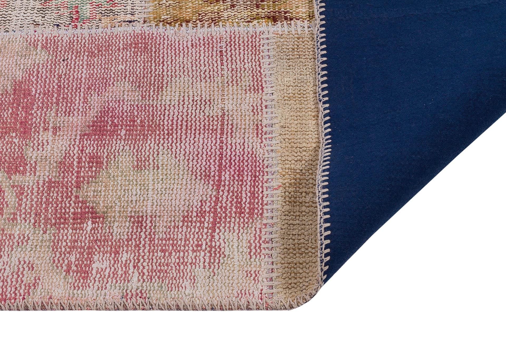 5x8 Handmade Wool Turkish Patchwork Rug: Vintage Bohemian Area Rug