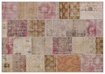 5x8 Handmade Wool Turkish Patchwork Rug: Vintage Bohemian Area Rug