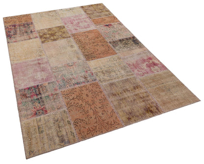 Handmade Wool Turkish Patchwork Rug: Vintage Bohemian Area Rug (5x8)