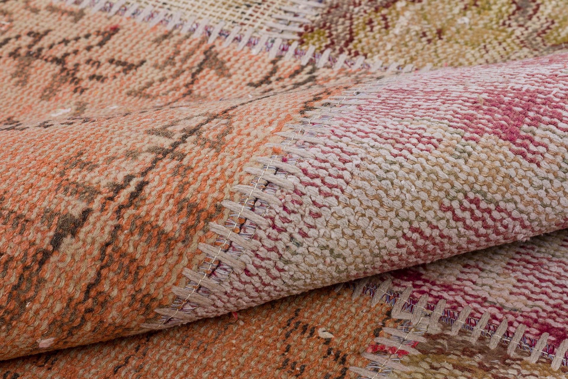 Handmade Wool Turkish Patchwork Rug: Vintage Bohemian Area Rug (5x8)