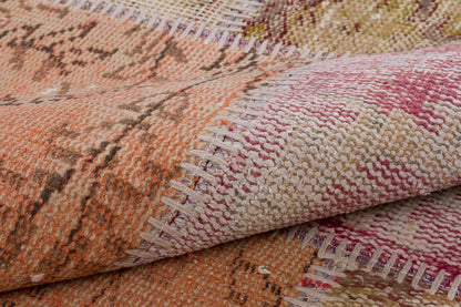 Handmade Wool Turkish Patchwork Rug: Vintage Bohemian Area Rug (5x8)