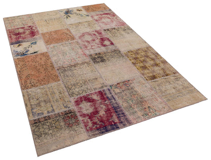 Handmade Wool Turkish Patchwork Rug: 5x8 Vintage Bohemian Area Rug