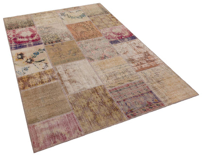 5x8 Handmade Wool Turkish Patchwork Rug: Vintage Bohemian Area Rug