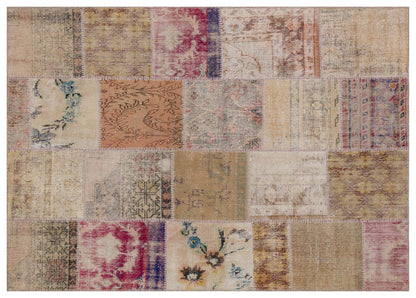 5x8 Handmade Wool Turkish Patchwork Rug: Vintage Bohemian Area Rug
