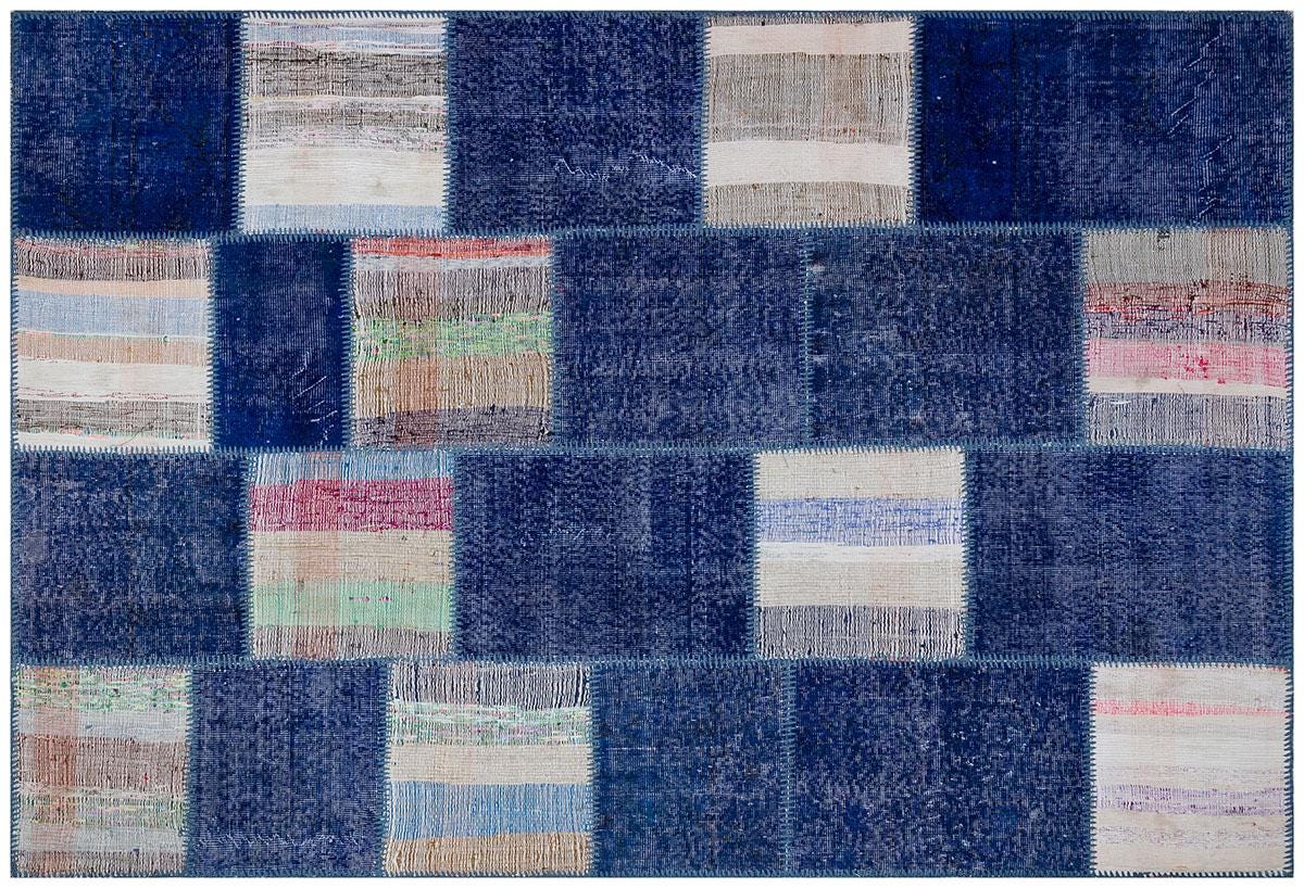 Handmade Wool Turkish Patchwork Rug: Vintage Purple Carpet (5.6x8)