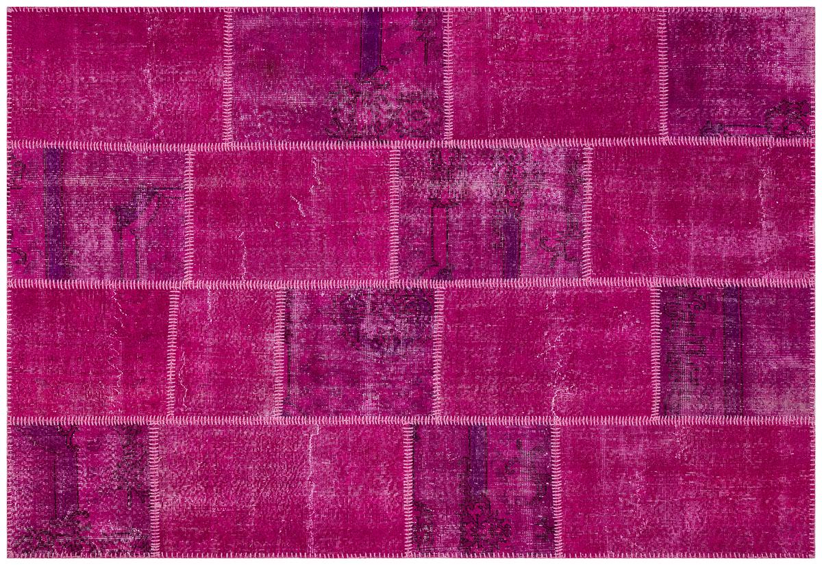 Handmade Wool Turkish Patchwork Rug: Vintage Pink Bohemian Area Rug (5.6x8)