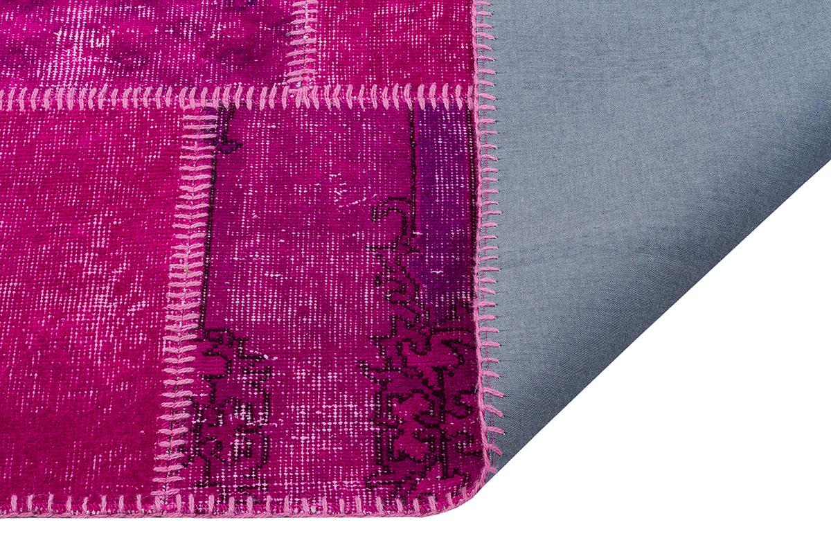 Handmade Wool Turkish Patchwork Rug: Vintage Pink Bohemian Area Rug (5.6x8)
