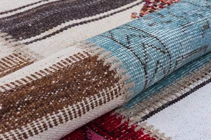 Handmade Turkish Patchwork Kilim Rug: Colorful Upcycled Wool, 5.6x8
