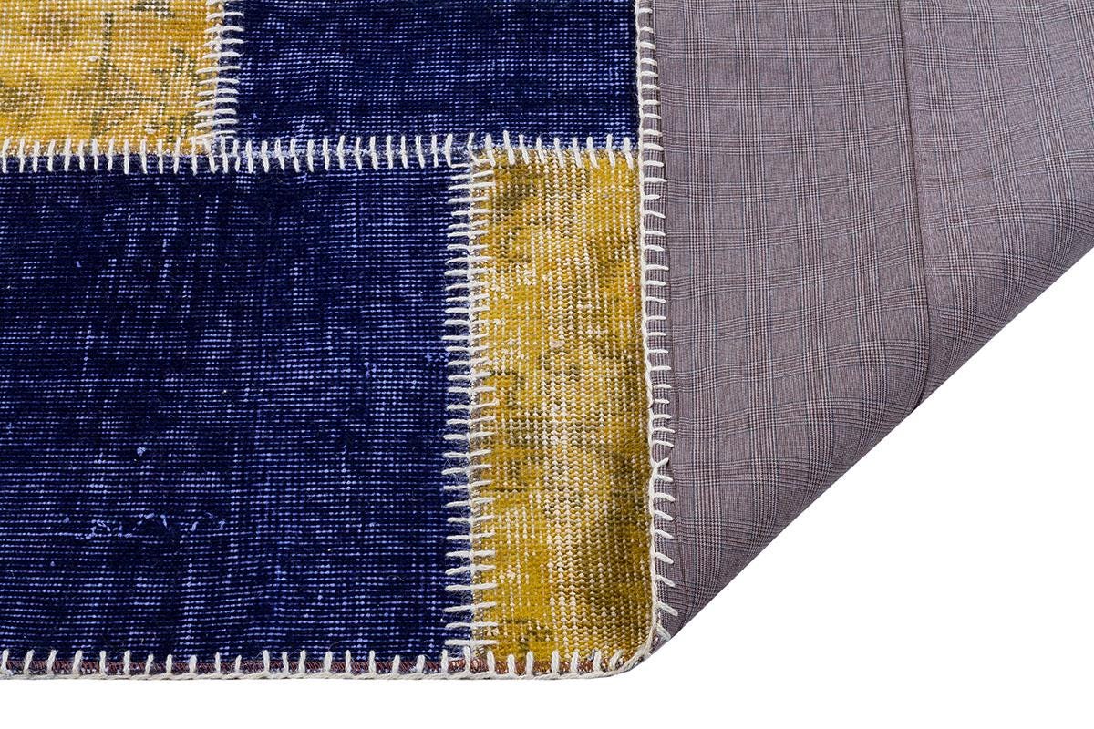 Handmade Wool Turkish Patchwork Rug: Vintage Bohemian Area Rug (5.6x8)