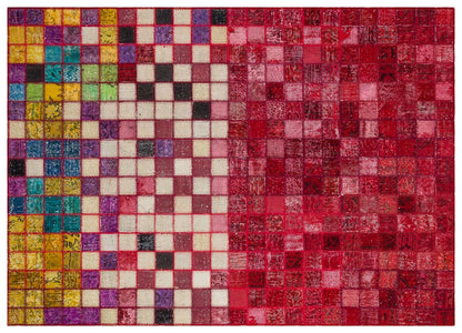 5.6x8, Handmade Wool Turkish Patchwork Rug – Vintage, Bohemian, One-of-a-Kind Area Rug