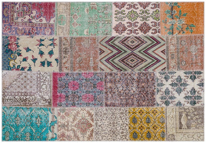 5x8, Handmade Wool Turkish Patchwork Rug – Vintage, Bohemian, One-of-a-Kind Area Rug