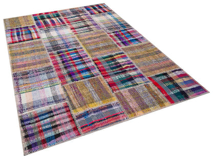 5.6x8, Handmade Wool Turkish Patchwork Rug – Vintage, Bohemian, One-of-a-Kind Area Rug