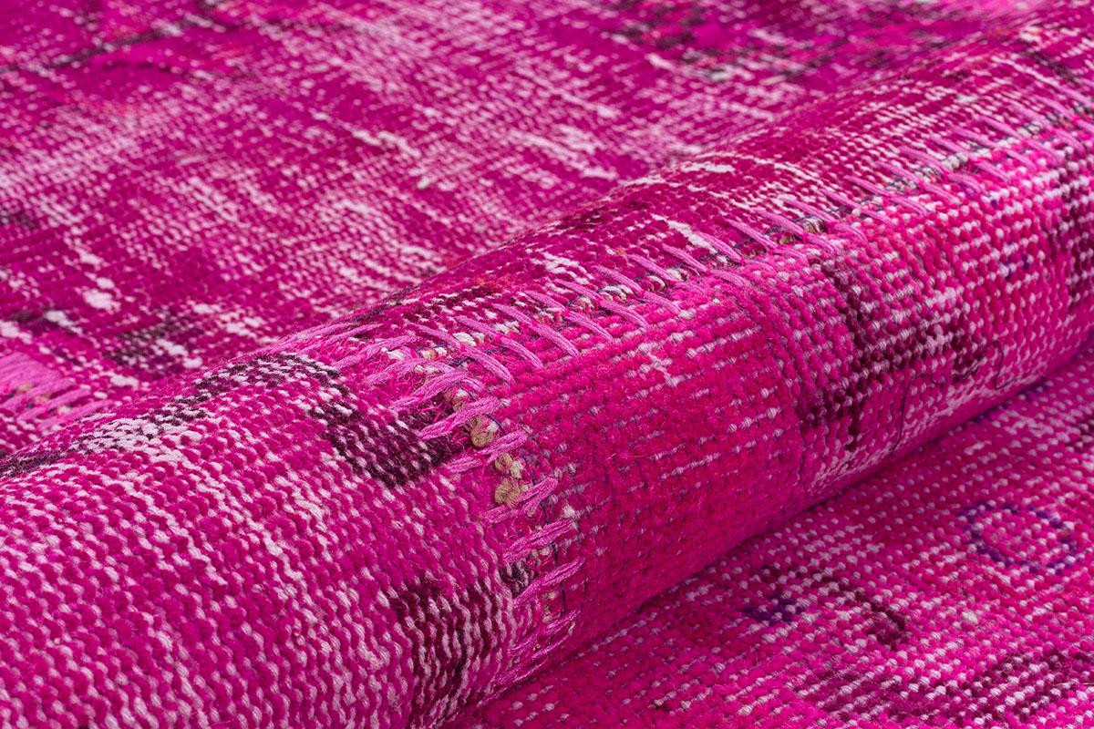 Handmade Wool Turkish Patchwork Rug: Pink Bohemian Vintage Carpet (5.4x8 ft.)