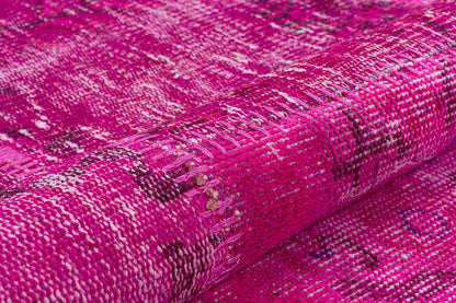 Handmade Wool Turkish Patchwork Rug: Pink Bohemian Vintage Carpet (5.4x8 ft.)