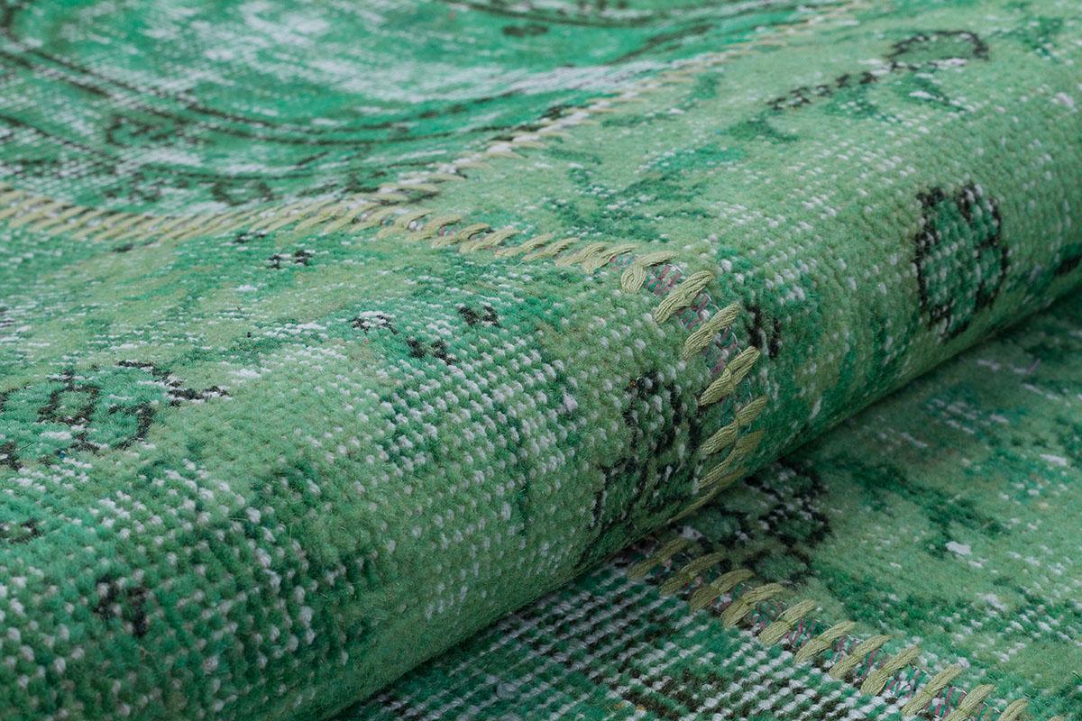 Handmade Wool Turkish Patchwork Rug: Green Vintage Carpet (8.2x9.8)