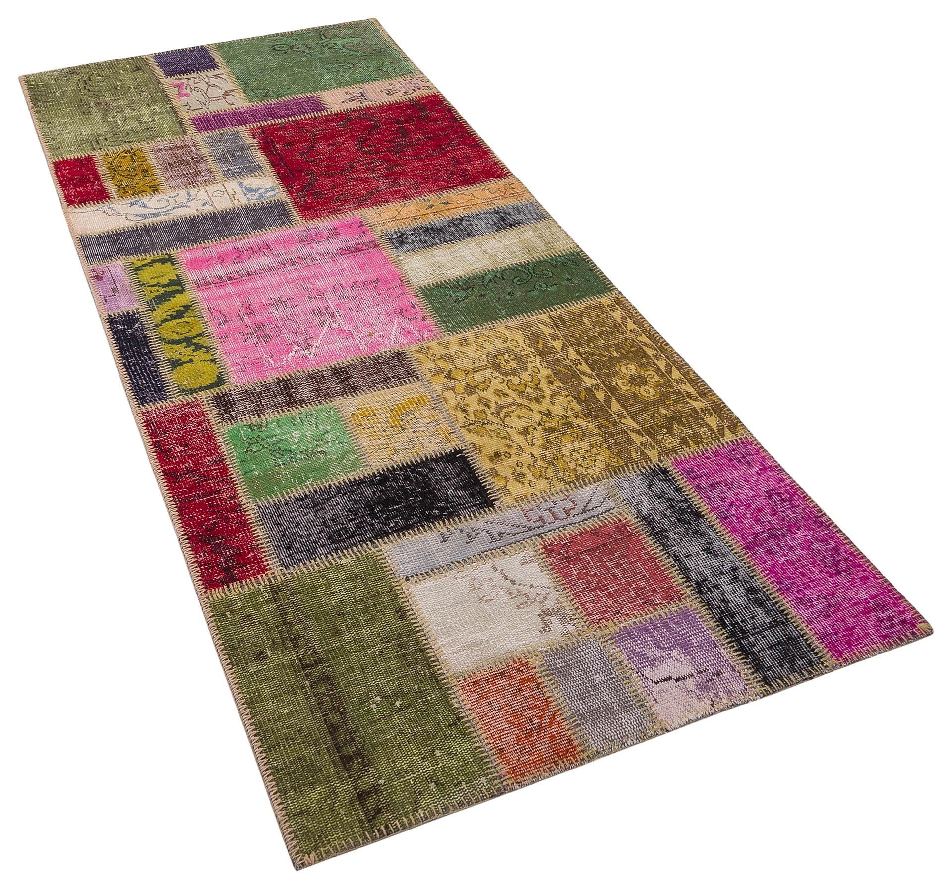 3.3x8.2, Handmade Wool Turkish Patchwork Rug – Vintage, Bohemian, One-of-a-Kind Area Rug