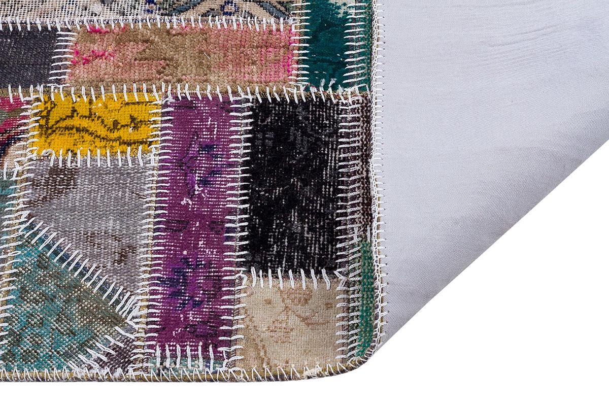 Handmade Wool Patchwork Rug: 5'x8' Bohemian Turkish Rug