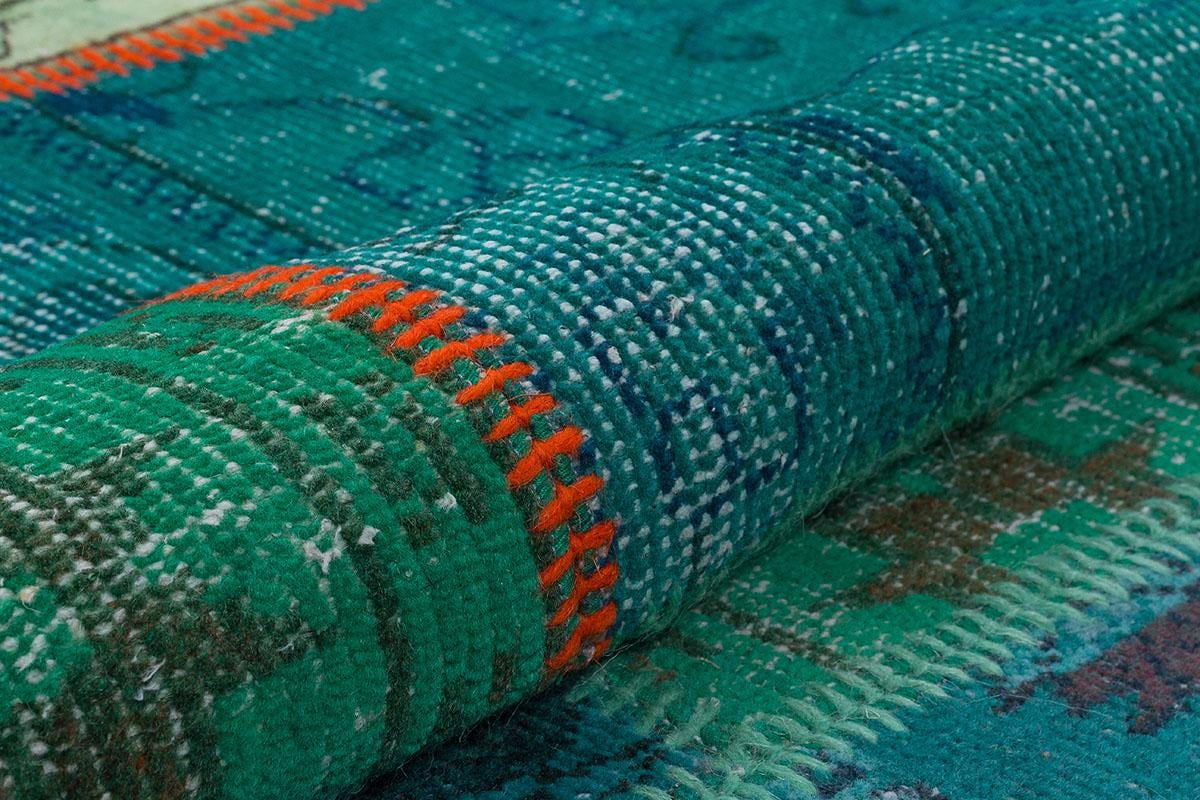 Handmade Wool Turkish Patchwork Rug: Vintage Green Area Rug (6x8)