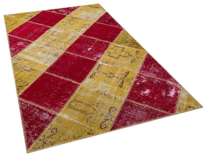 5.6x8, Handmade Wool Turkish Patchwork Rug – Vintage, Bohemian, One-of-a-Kind Area Rug