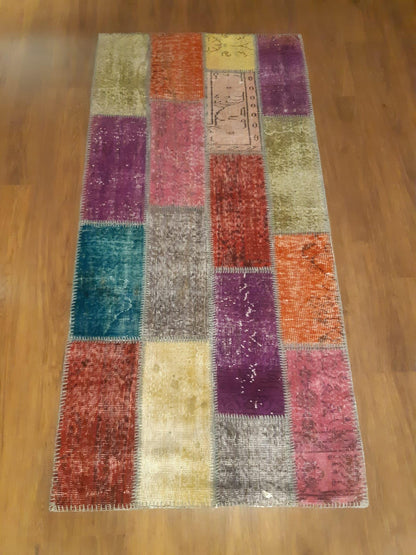 Handmade Patchwork Wool Runner Rug: Bohemian Turkish Rug (3.1x6.5 ft)