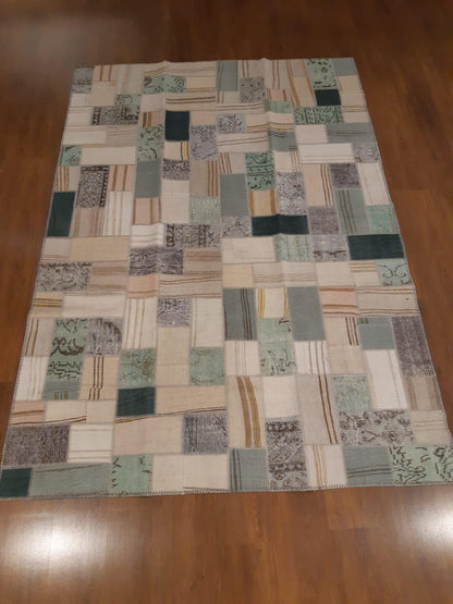 5.6x8, Handmade Wool Turkish Patchwork Rug – Vintage, Bohemian, One-of-a-Kind Area Rug