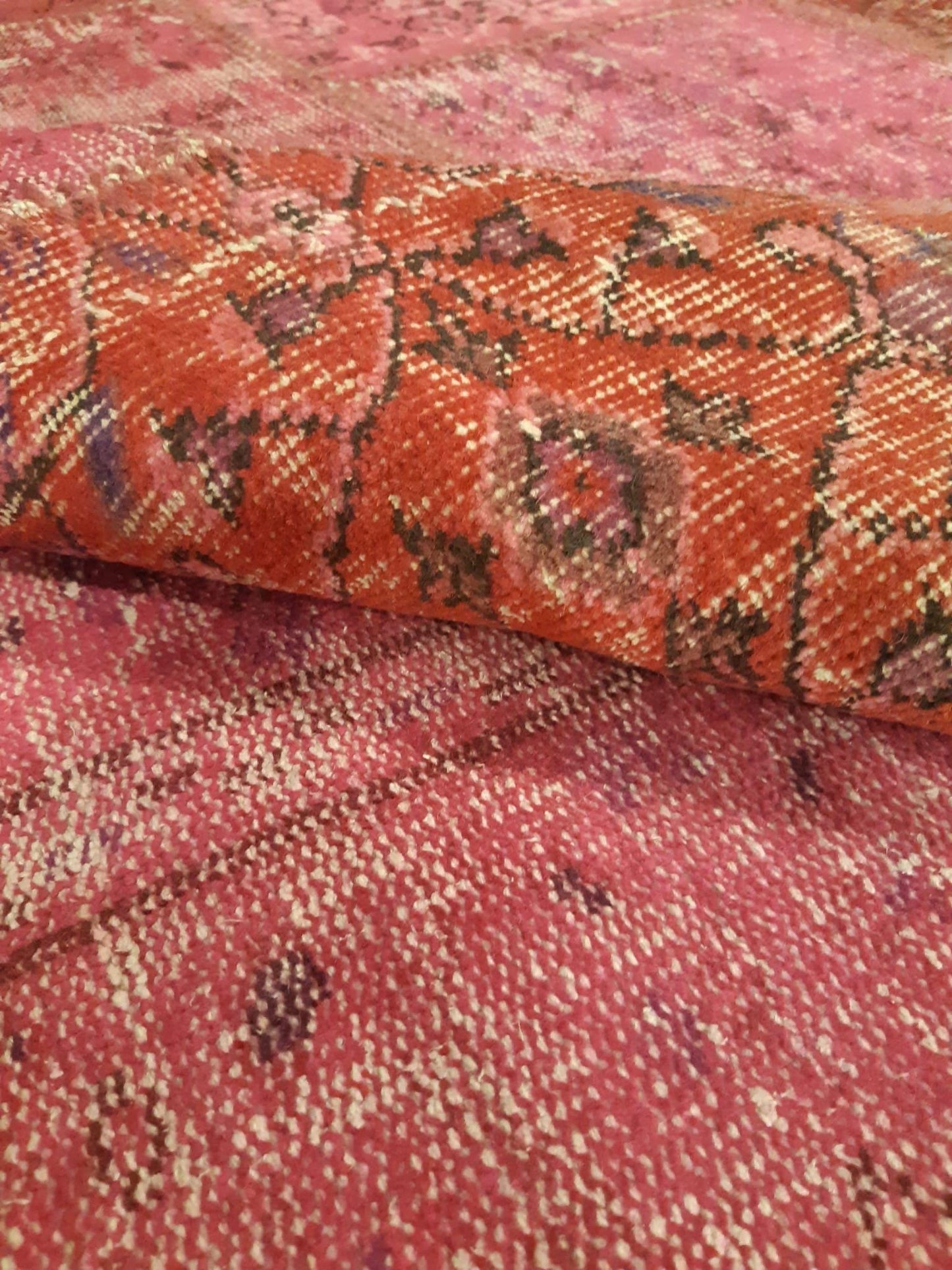 Handmade Wool Turkish Patchwork Rug: Vintage Pink Bohemian Area Rug (5.6x8)
