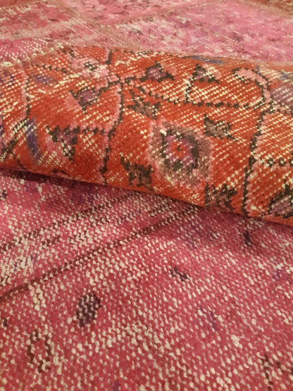 Handmade Wool Turkish Patchwork Rug: Vintage Pink Bohemian Area Rug (5.6x8)