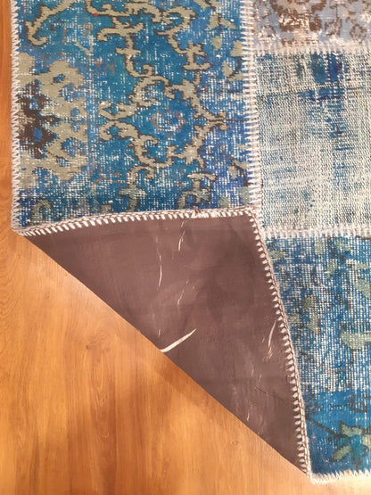 5.6x8, Handmade Wool Turkish Patchwork Rug – Vintage, Bohemian, One-of-a-Kind Area Rug
