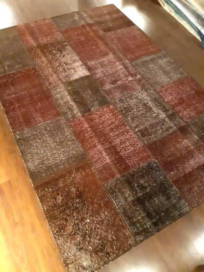 5.6x8, Handmade Wool Turkish Patchwork Rug – Vintage, Bohemian, One-of-a-Kind Area Rug