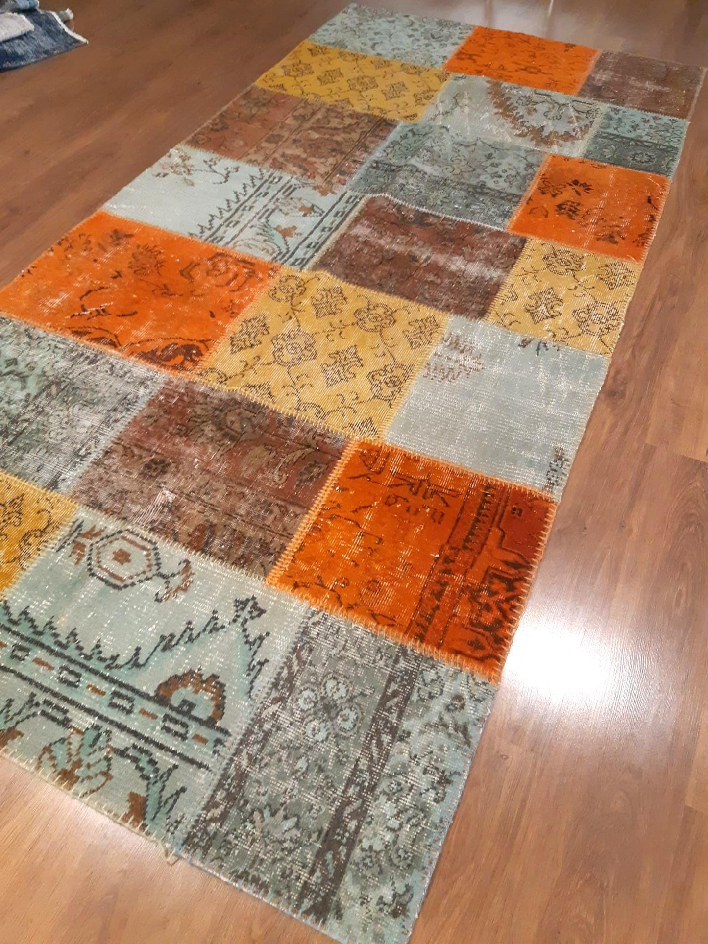 4.3x8.9, Handmade Wool Turkish Patchwork Rug – Vintage, Bohemian, One-of-a-Kind Area Rug