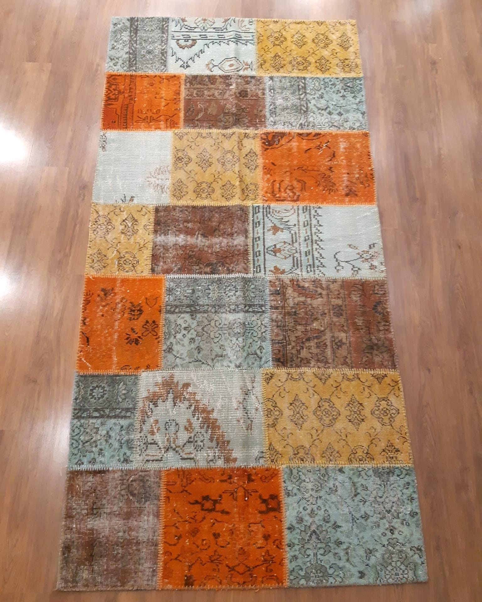 4.3x8.9, Handmade Wool Turkish Patchwork Rug – Vintage, Bohemian, One-of-a-Kind Area Rug