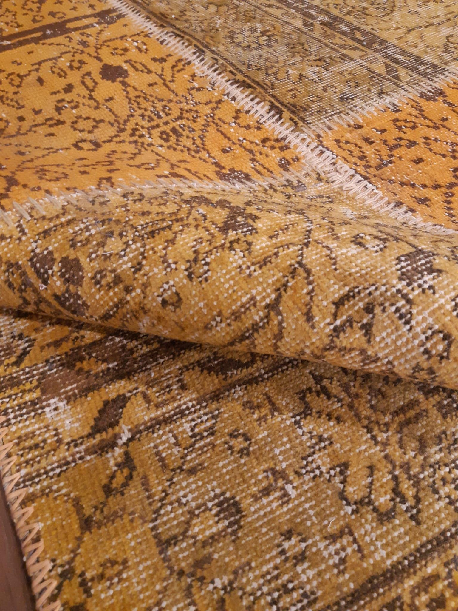 3.8x7.6, Handmade Wool Turkish Patchwork Rug – Vintage, Bohemian, One-of-a-Kind Area Rug