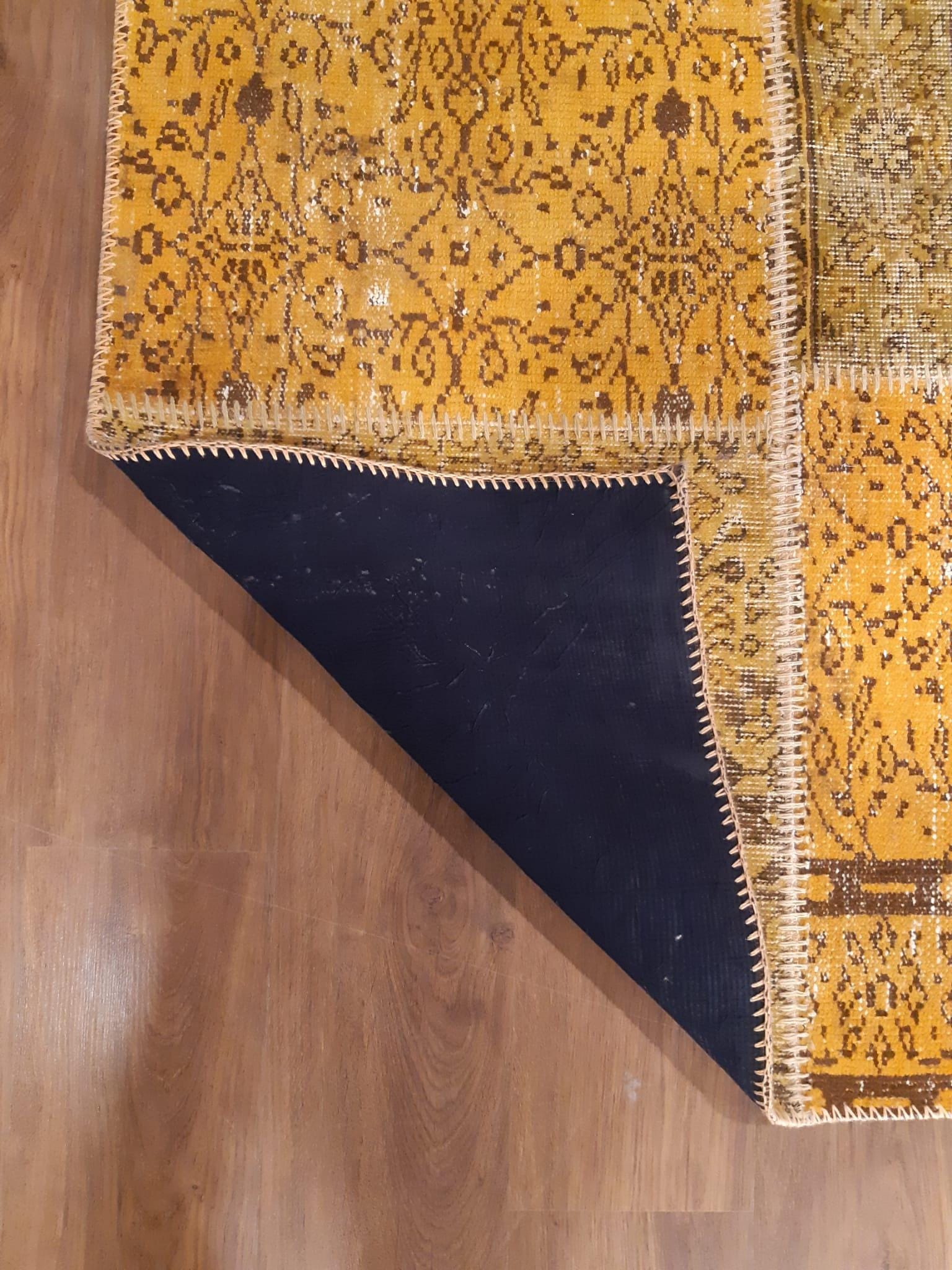 3.8x7.6, Handmade Wool Turkish Patchwork Rug – Vintage, Bohemian, One-of-a-Kind Area Rug