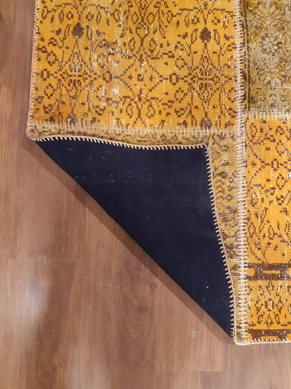 3.8x7.6, Handmade Wool Turkish Patchwork Rug – Vintage, Bohemian, One-of-a-Kind Area Rug