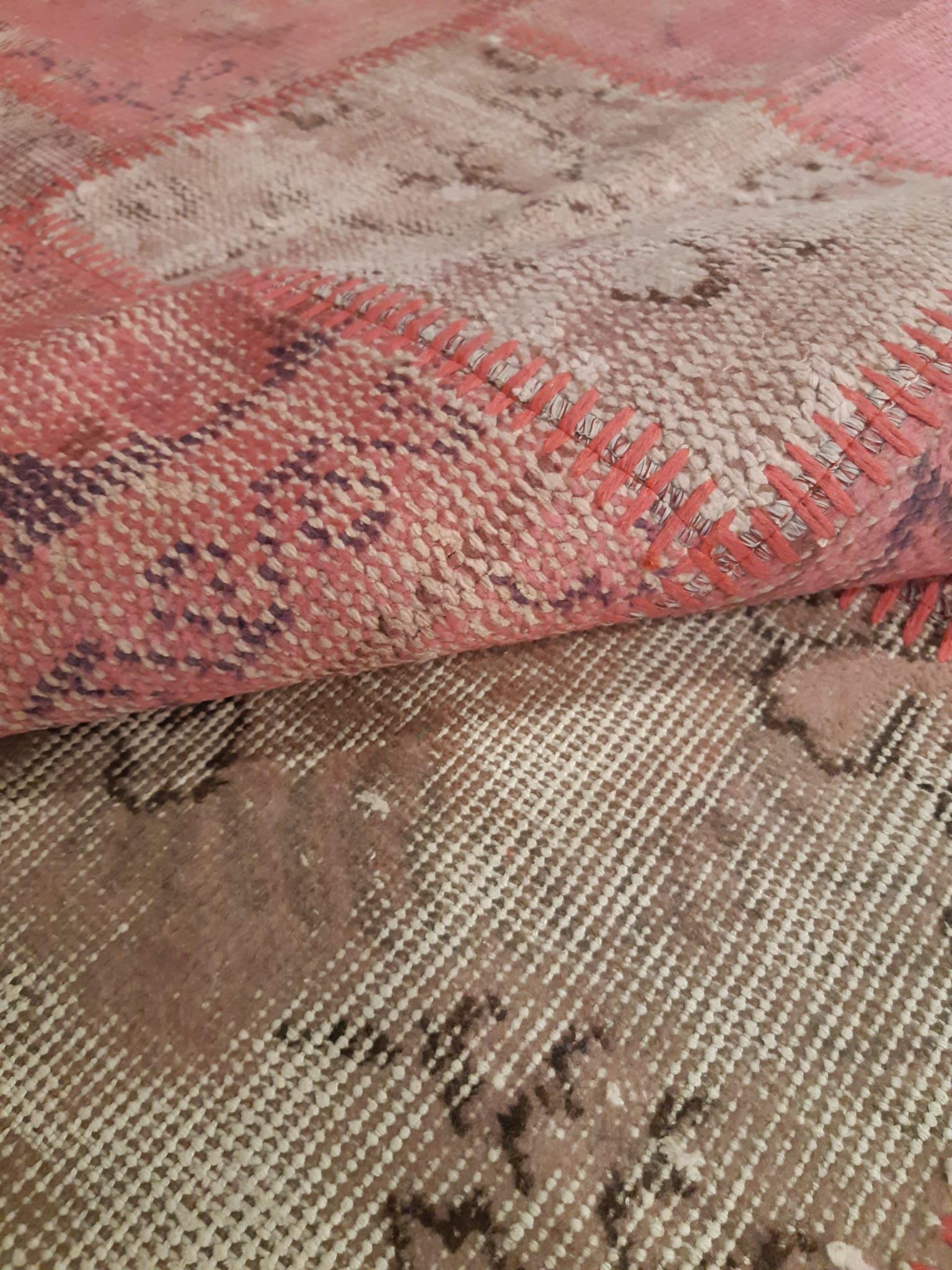 Pink Patchwork Rug: 4x6 ft, Handmade Wool Bohemian Area Rug