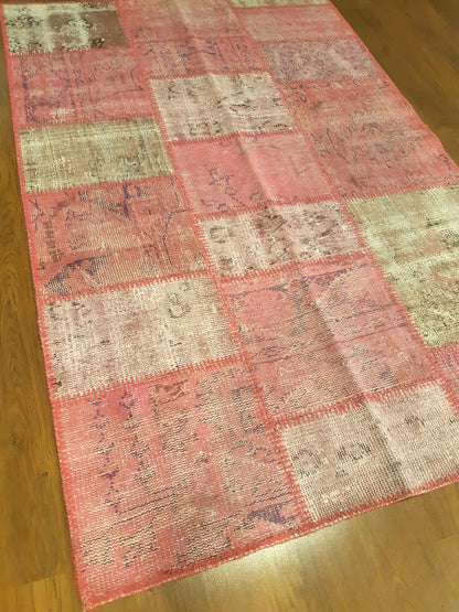 Pink Patchwork Rug: 4x6 ft, Handmade Wool Bohemian Area Rug