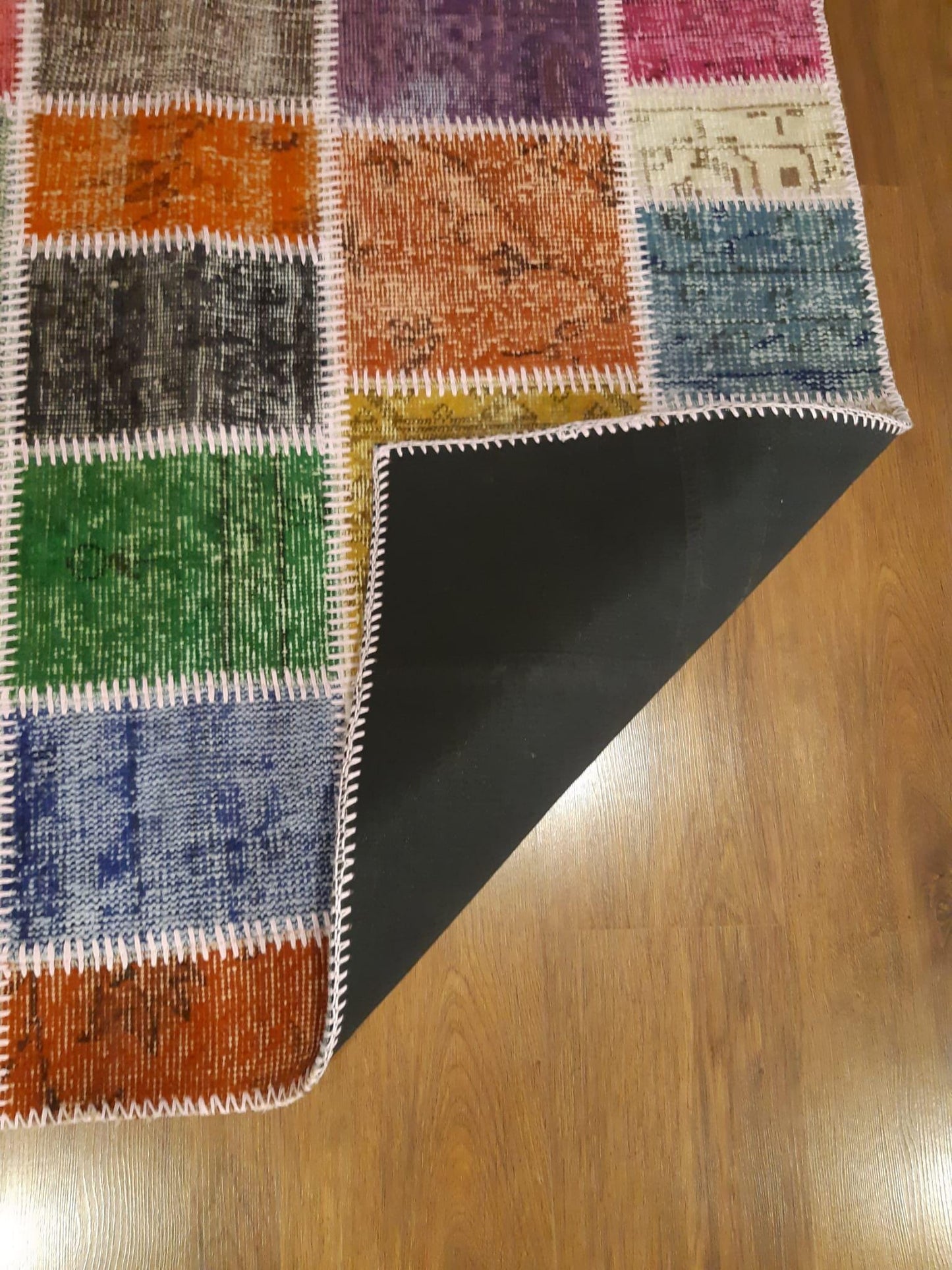 Handmade Wool Patchwork Rug: 4x6 ft Bohemian Turkish Rug