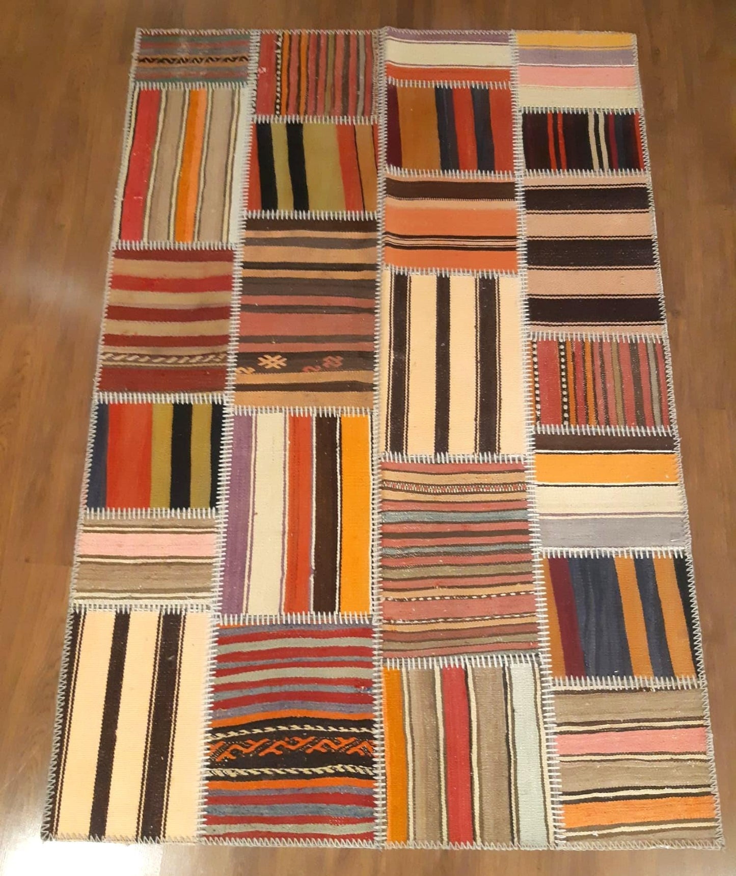 4x6, Handmade Wool Turkish Patchwork Rug – Vintage, Bohemian, One-of-a-Kind Area Rug