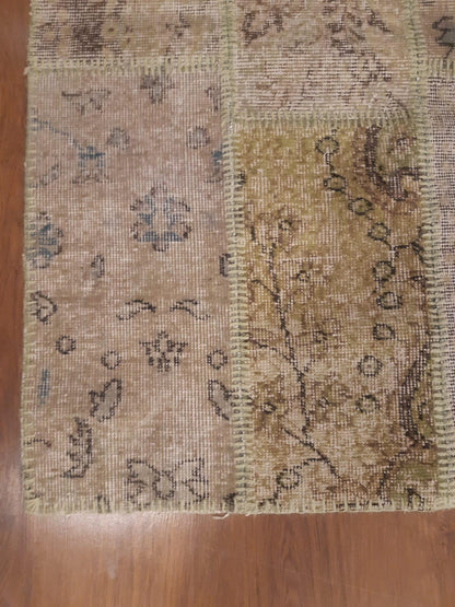 3.3x4.9, Handmade Wool Turkish Patchwork Rug – Vintage, Bohemian, One-of-a-Kind Area Rug