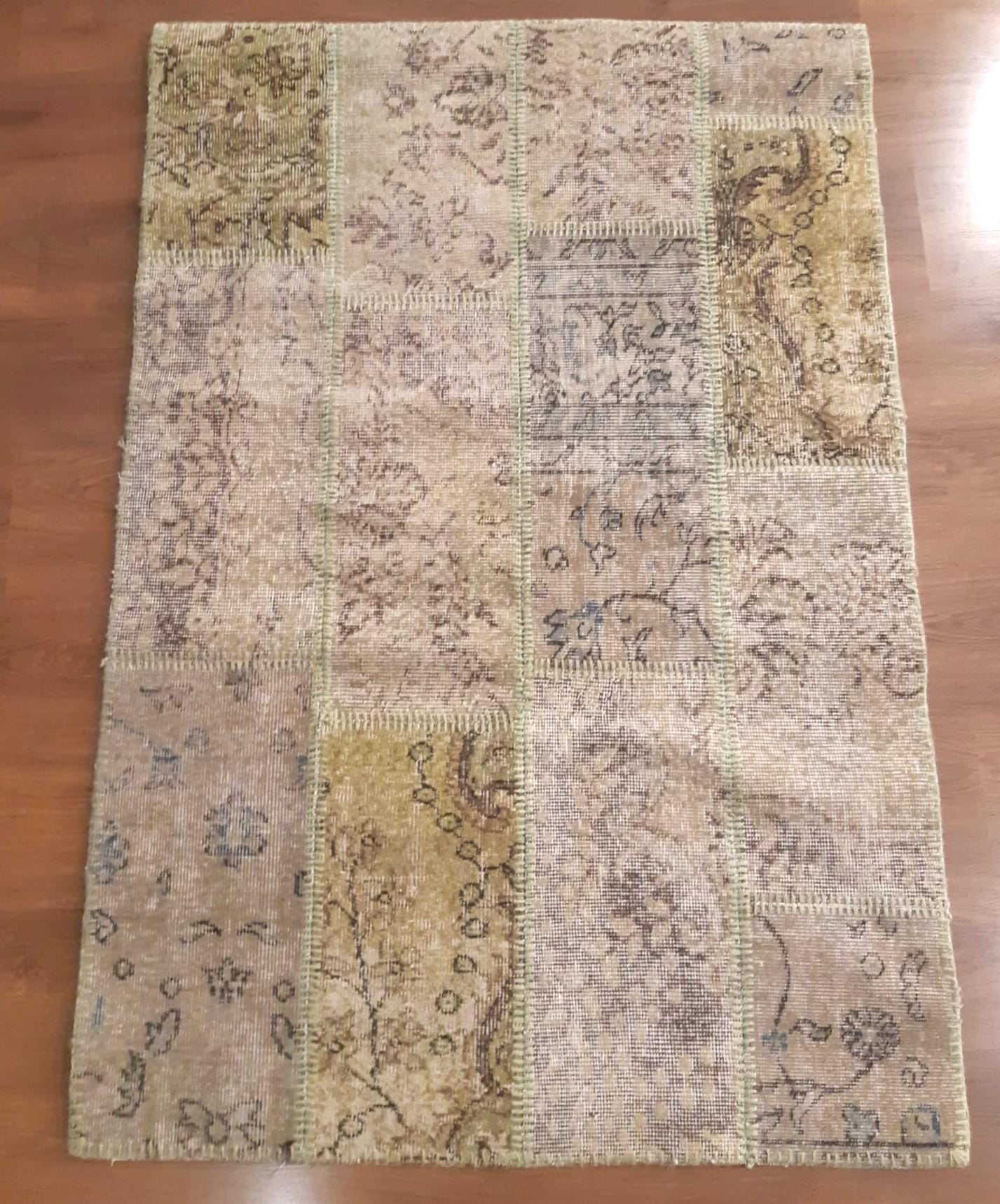 3.3x4.9, Handmade Wool Turkish Patchwork Rug – Vintage, Bohemian, One-of-a-Kind Area Rug