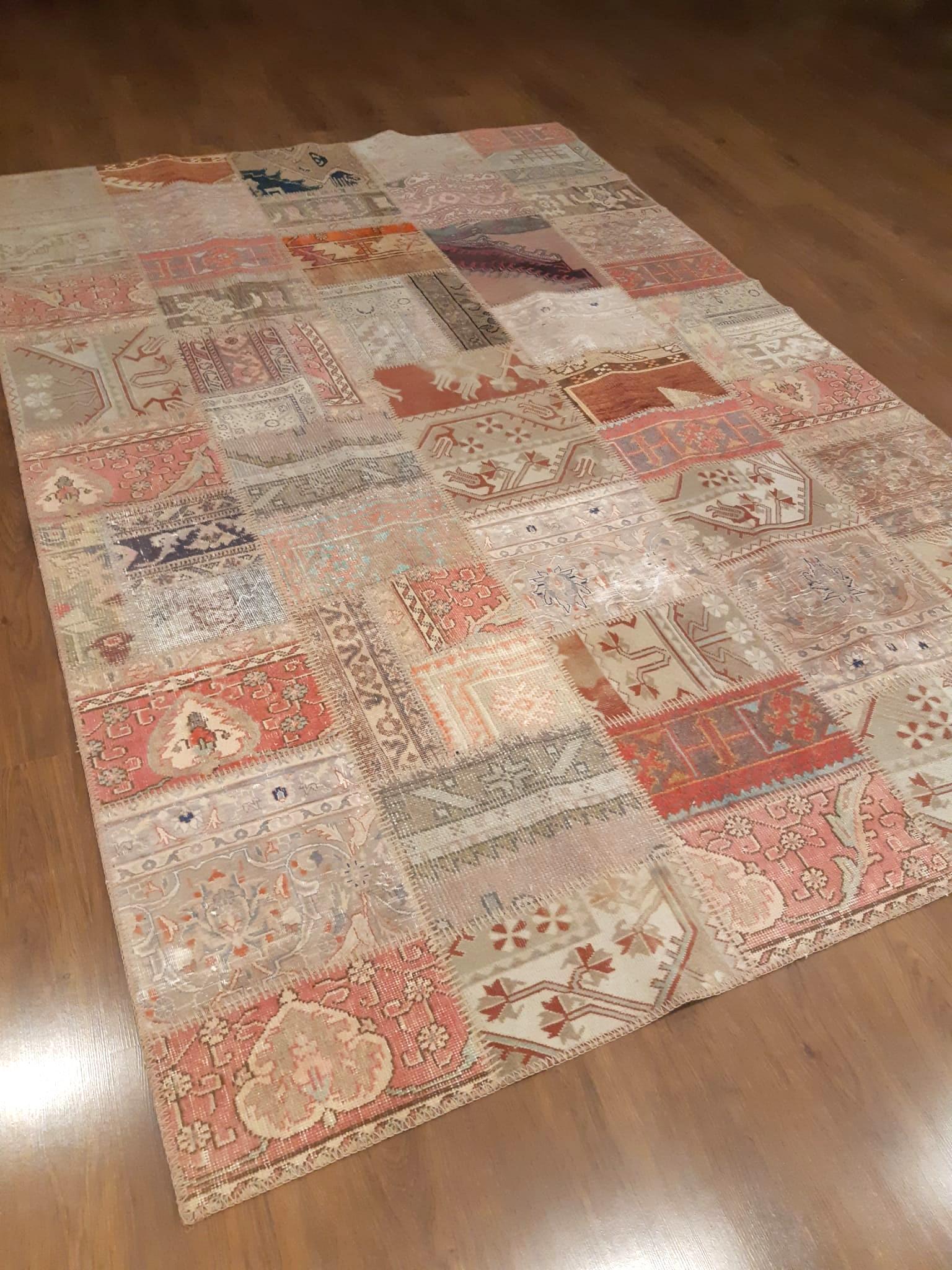 6.6x9.8, Handmade Wool Turkish Patchwork Rug – Vintage, Bohemian, One-of-a-Kind Area Rug