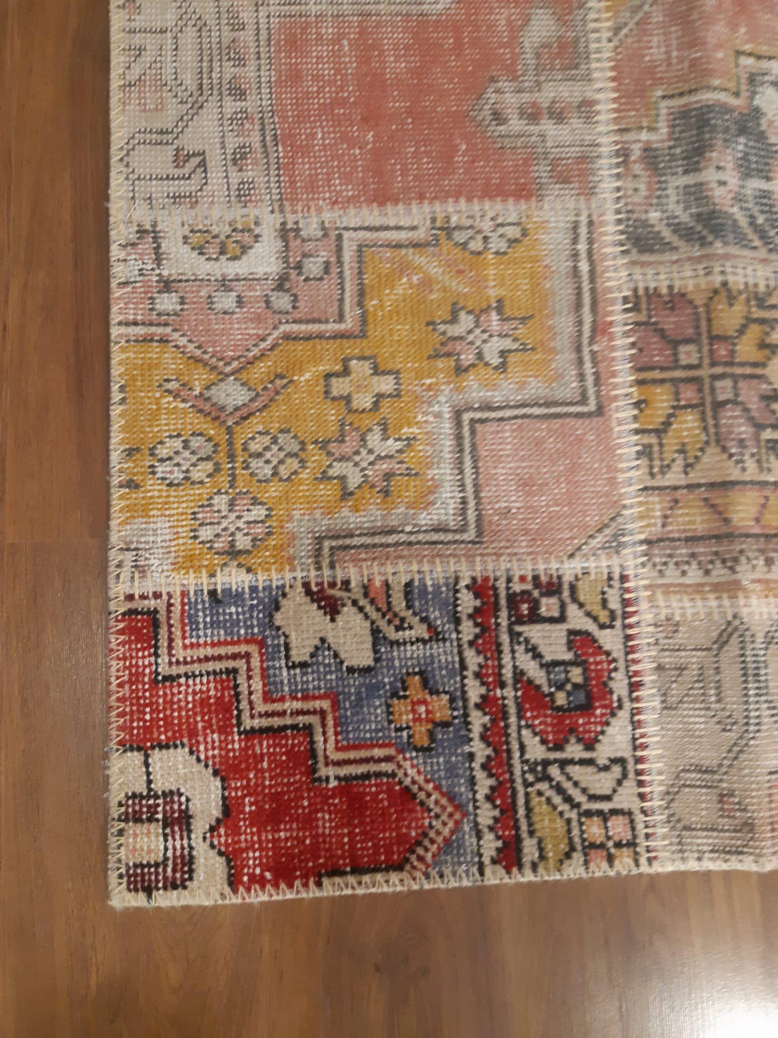 5.6x7.9, Handmade Wool Turkish Patchwork Rug – Vintage, Bohemian, One-of-a-Kind Area Rug